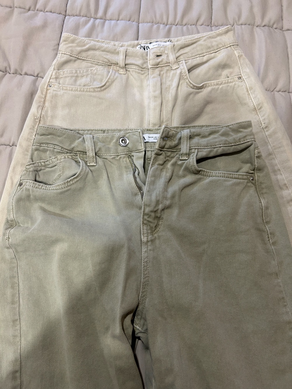 Zara Beige and Olive High-Waist Jeans Duo